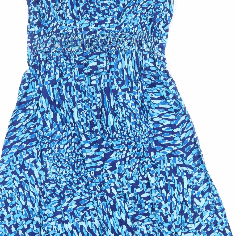 Debenhams Womens Blue Geometric 100% Cotton A-Line Size 14 V-Neck Pullover
