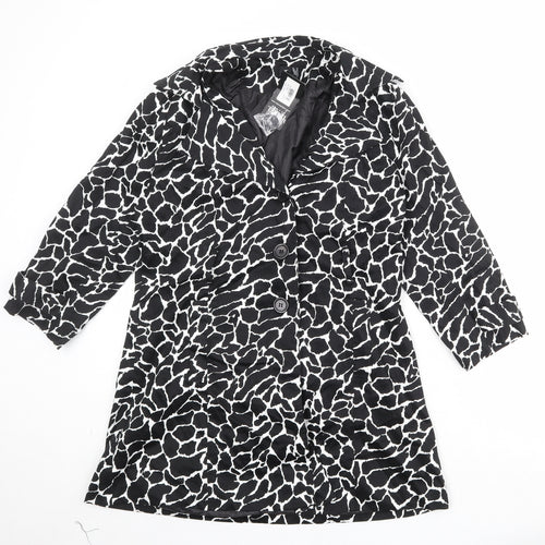 Izabel London Womens Black Geometric Overcoat Coat Size 16 Button