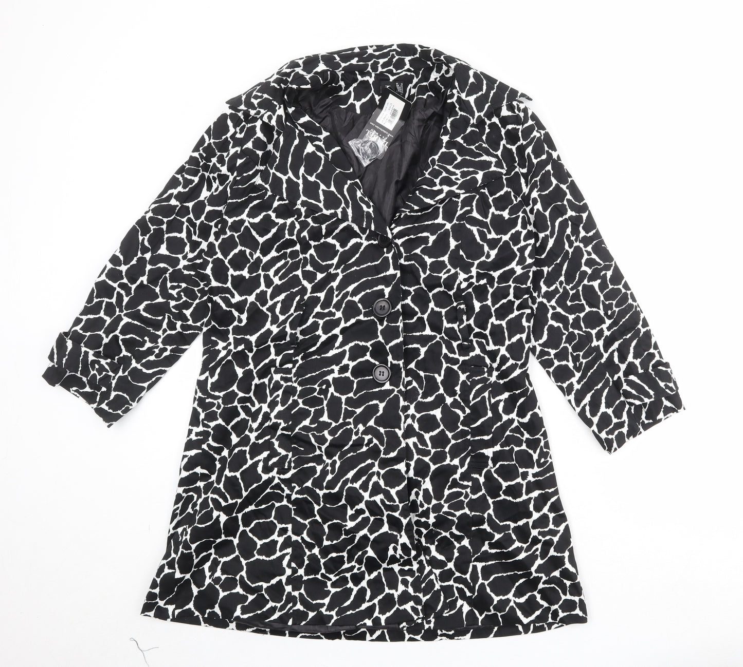 Izabel London Womens Black Geometric Overcoat Coat Size 16 Button