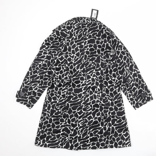 Izabel London Womens Black Geometric Overcoat Coat Size 16 Button