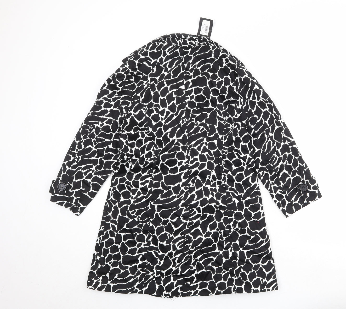 Izabel London Womens Black Geometric Overcoat Coat Size 16 Button