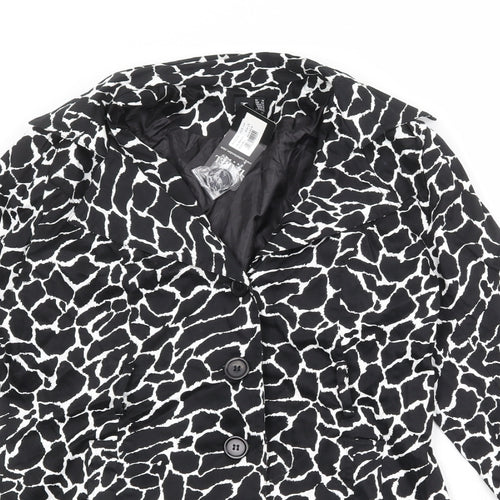 Izabel London Womens Black Geometric Overcoat Coat Size 16 Button