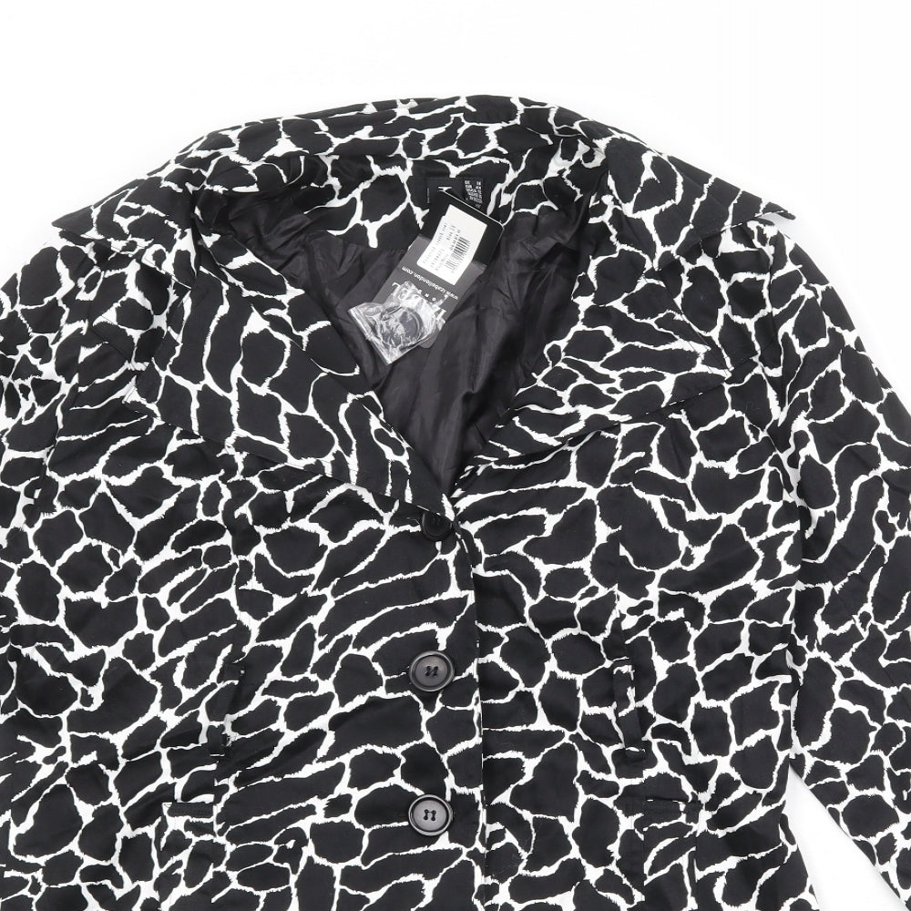 Izabel London Womens Black Geometric Overcoat Coat Size 16 Button