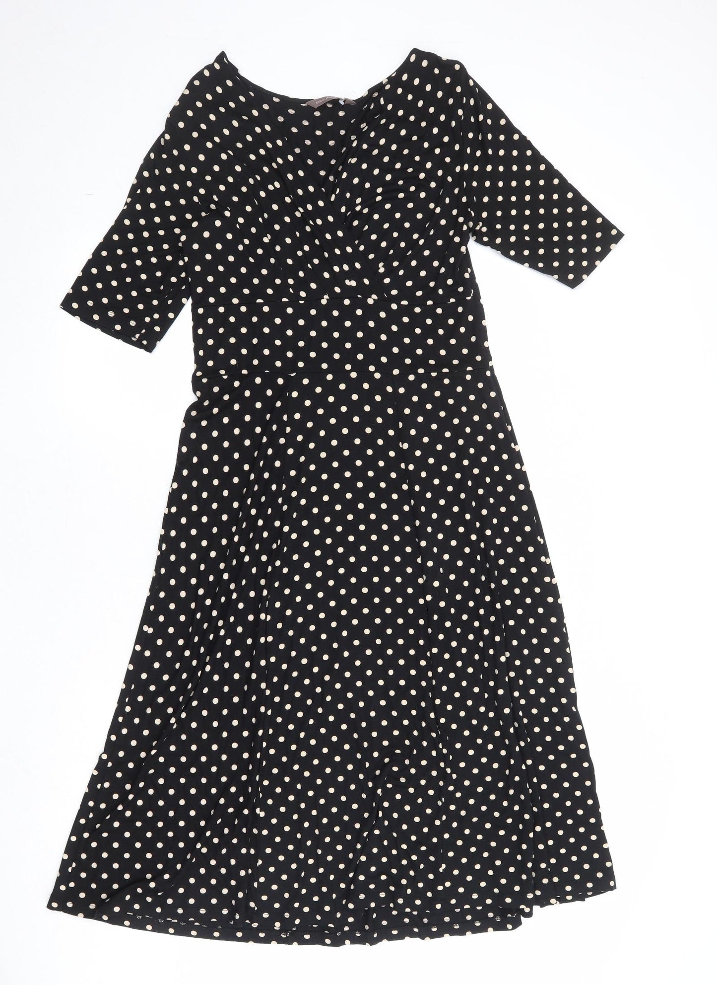 Marks and Spencer Womens Black Polka Dot Viscose A-Line Size 14 V-Neck Pullover