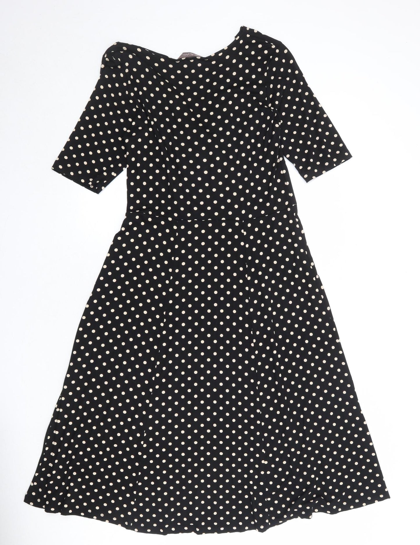 Marks and Spencer Womens Black Polka Dot Viscose A-Line Size 14 V-Neck Pullover