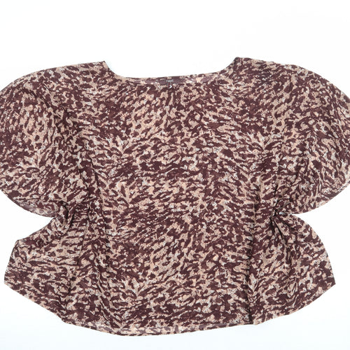 NEXT Womens Brown Animal Print Polyester Basic Blouse Size 14 Boat Neck