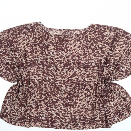NEXT Womens Brown Animal Print Polyester Basic Blouse Size 14 Boat Neck