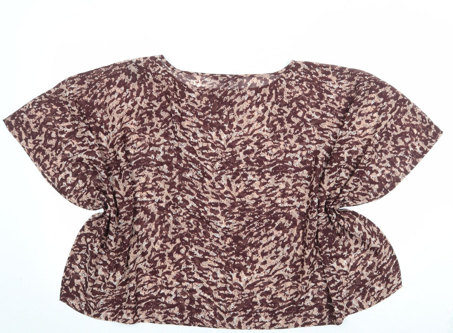 NEXT Womens Brown Animal Print Polyester Basic Blouse Size 14 Boat Neck