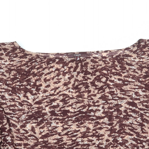 NEXT Womens Brown Animal Print Polyester Basic Blouse Size 14 Boat Neck
