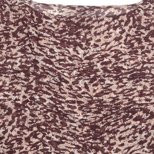NEXT Womens Brown Animal Print Polyester Basic Blouse Size 14 Boat Neck