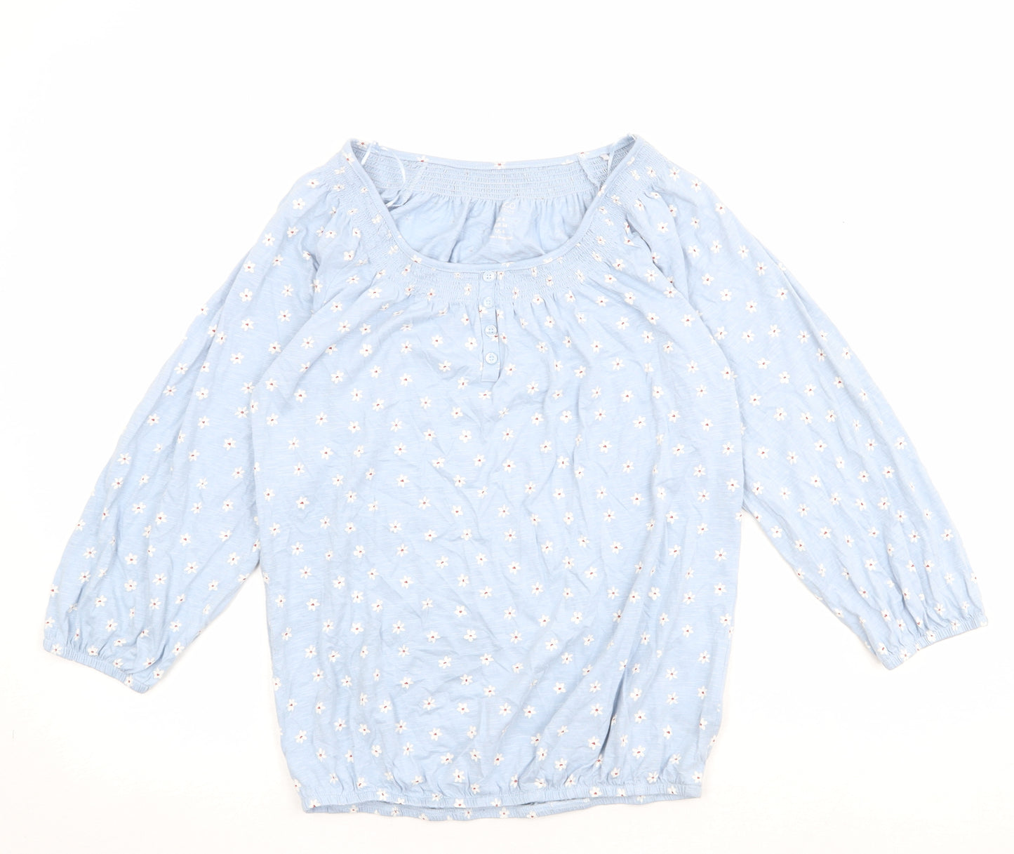 M&Co Womens Blue Floral Cotton Basic Blouse Size 8 Boat Neck
