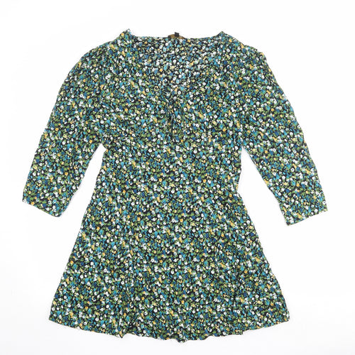 Mystical Threads Womens Multicoloured Floral Viscose Fit & Flare Size S V-Neck Zip