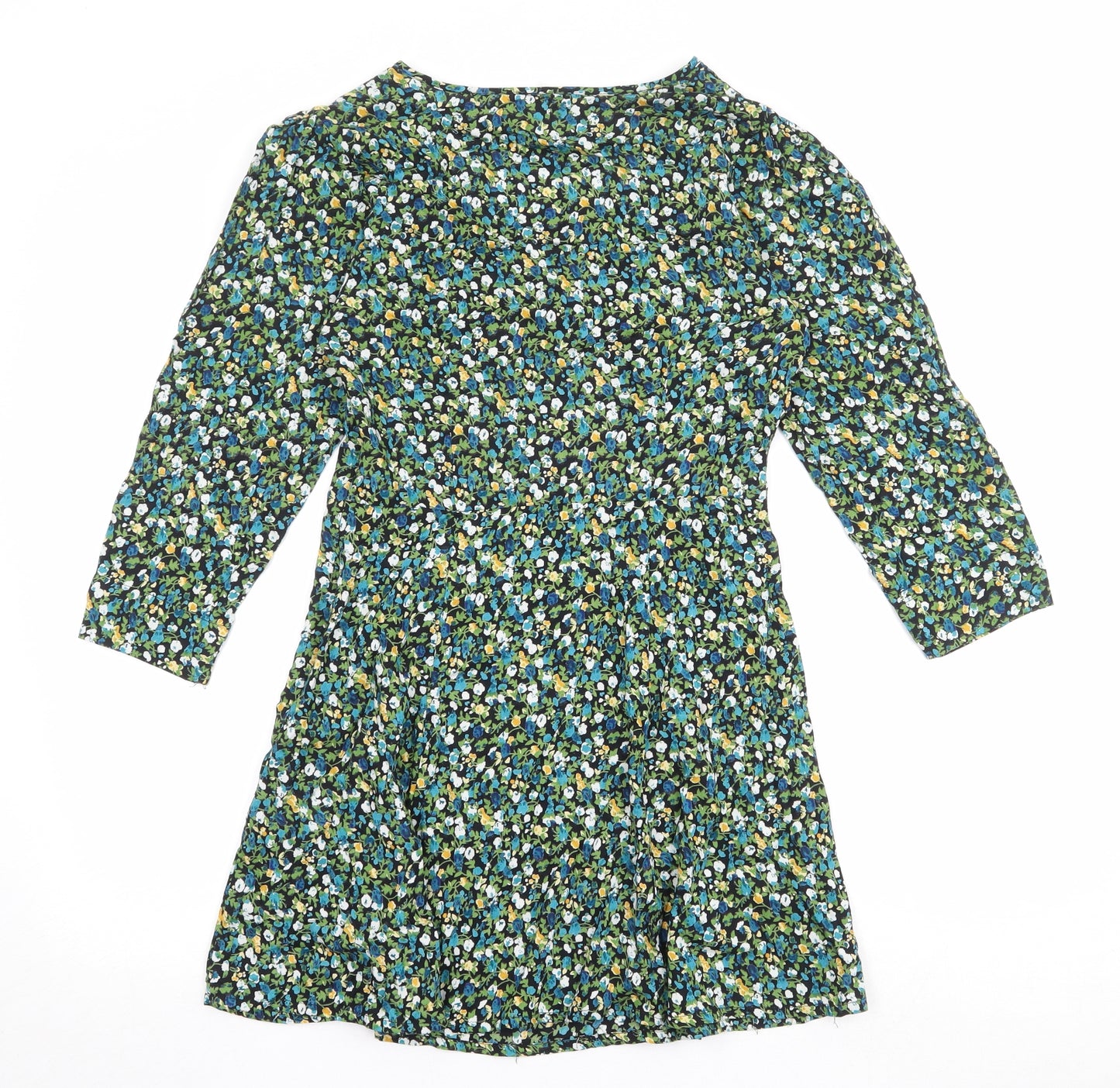 Mystical Threads Womens Multicoloured Floral Viscose Fit & Flare Size S V-Neck Zip