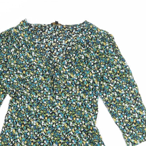 Mystical Threads Womens Multicoloured Floral Viscose Fit & Flare Size S V-Neck Zip