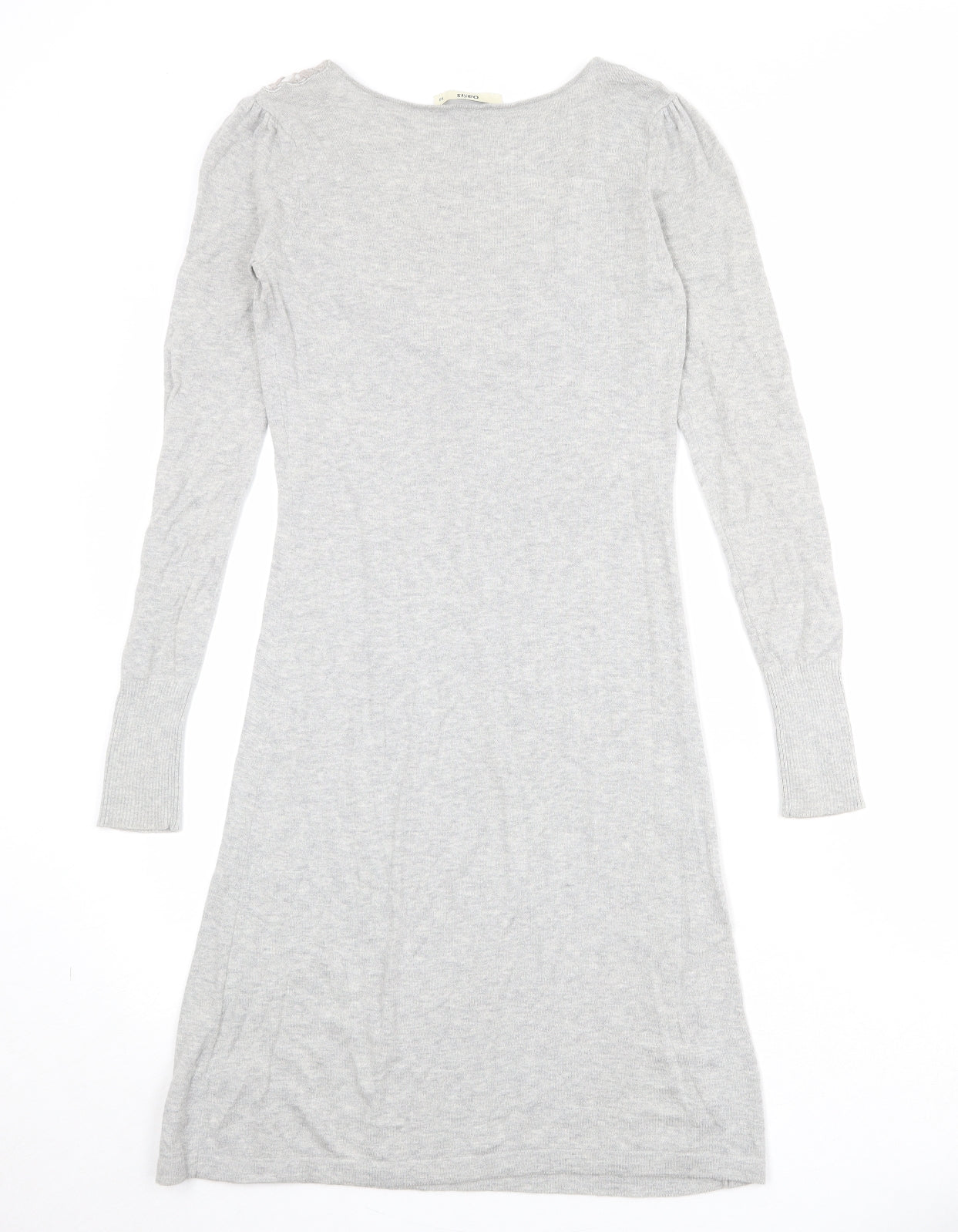 Oasis Womens Grey Cotton Jumper Dress Size XS Scoop Neck Pullover - Crocheted Lace Detail