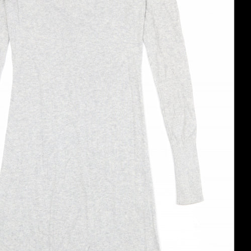 Oasis Womens Grey Cotton Jumper Dress Size XS Scoop Neck Pullover - Crocheted Lace Detail