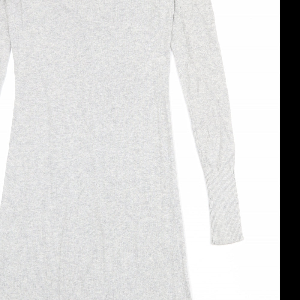 Oasis Womens Grey Cotton Jumper Dress Size XS Scoop Neck Pullover - Crocheted Lace Detail
