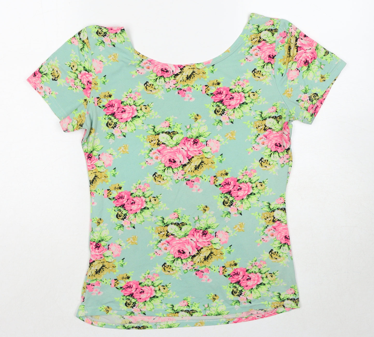 Cutie Womens Multicoloured Floral Cotton Basic T-Shirt Size 12 Boat Neck