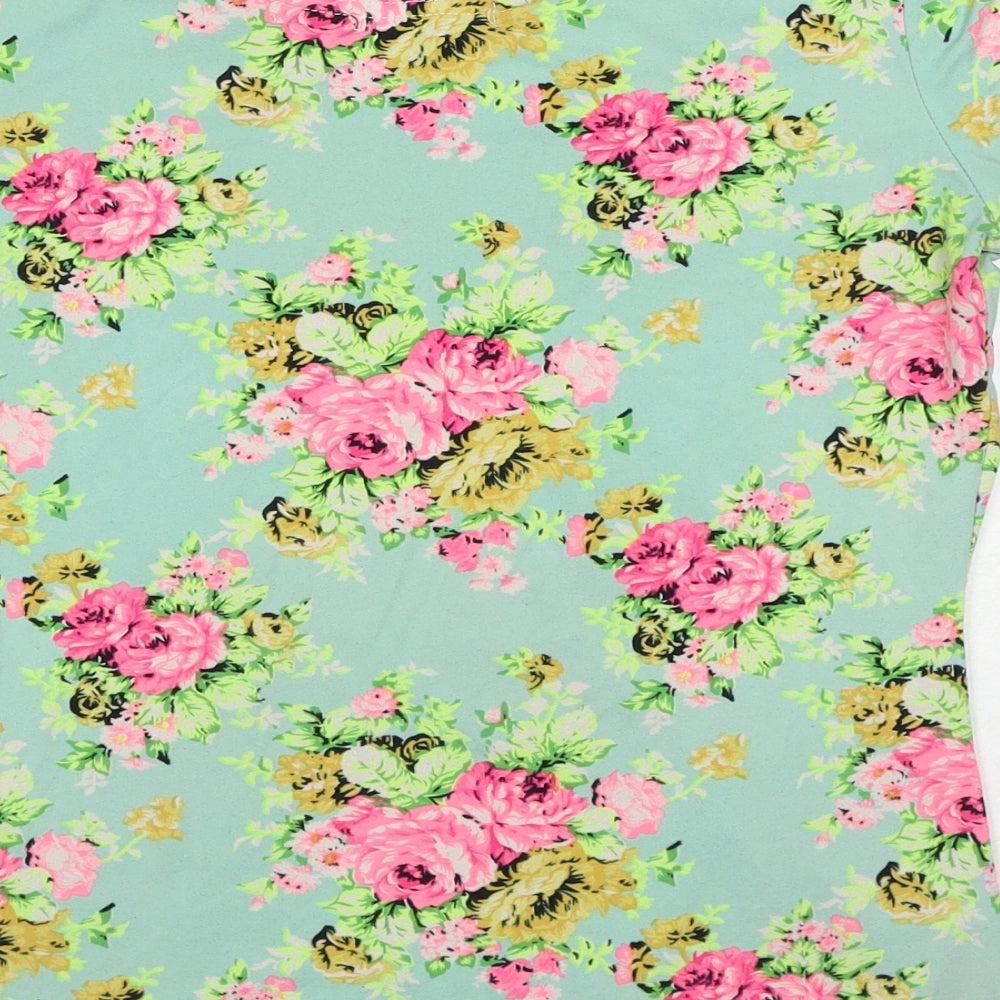 Cutie Womens Multicoloured Floral Cotton Basic T-Shirt Size 12 Boat Neck