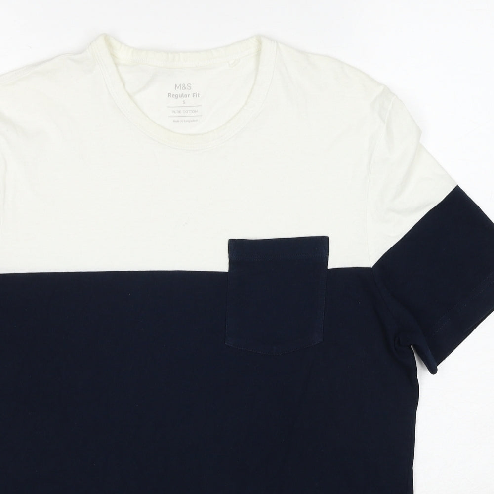 Marks and Spencer Mens Multicoloured Colourblock Cotton T-Shirt Size S Round Neck