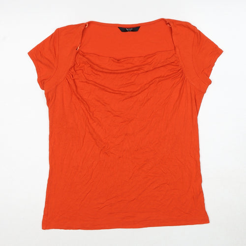 BHS Womens Red Viscose Basic T-Shirt Size 10 Cowl Neck