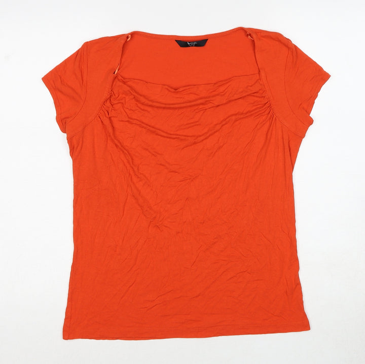 BHS Womens Red Viscose Basic T-Shirt Size 10 Cowl Neck