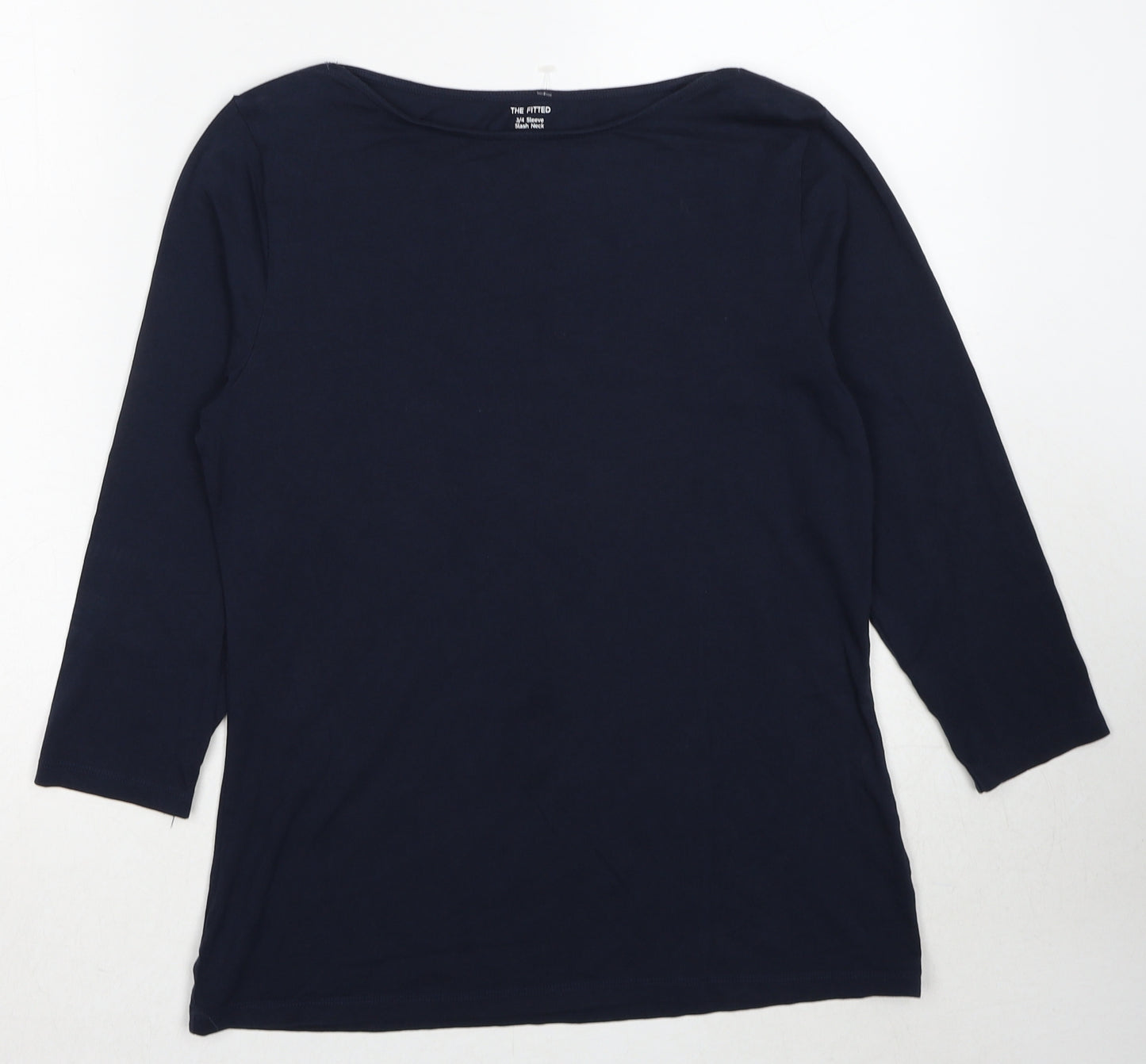 Marks and Spencer Womens Blue Cotton Basic T-Shirt Size 14 Square Neck - Slash Neck