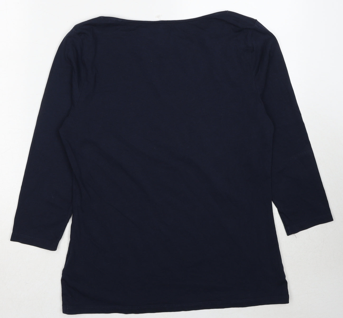 Marks and Spencer Womens Blue Cotton Basic T-Shirt Size 14 Square Neck - Slash Neck
