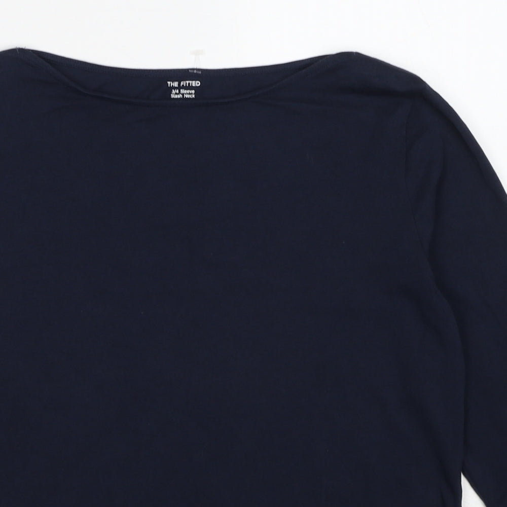 Marks and Spencer Womens Blue Cotton Basic T-Shirt Size 14 Square Neck - Slash Neck