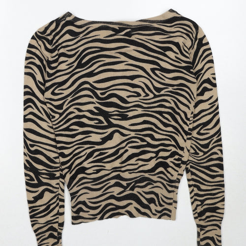 Apricot Womens Beige V-Neck Animal Print Viscose Cardigan Jumper Size 10 - Tiger Print