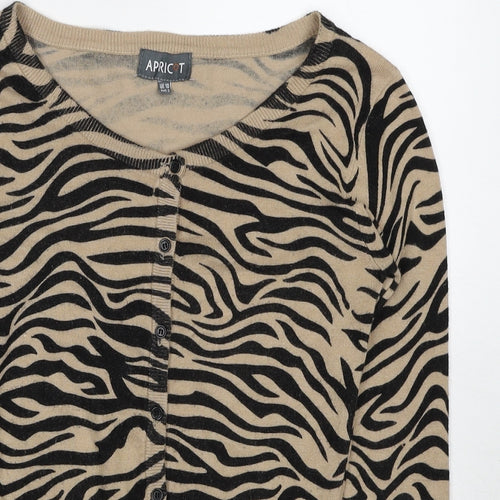 Apricot Womens Beige V-Neck Animal Print Viscose Cardigan Jumper Size 10 - Tiger Print