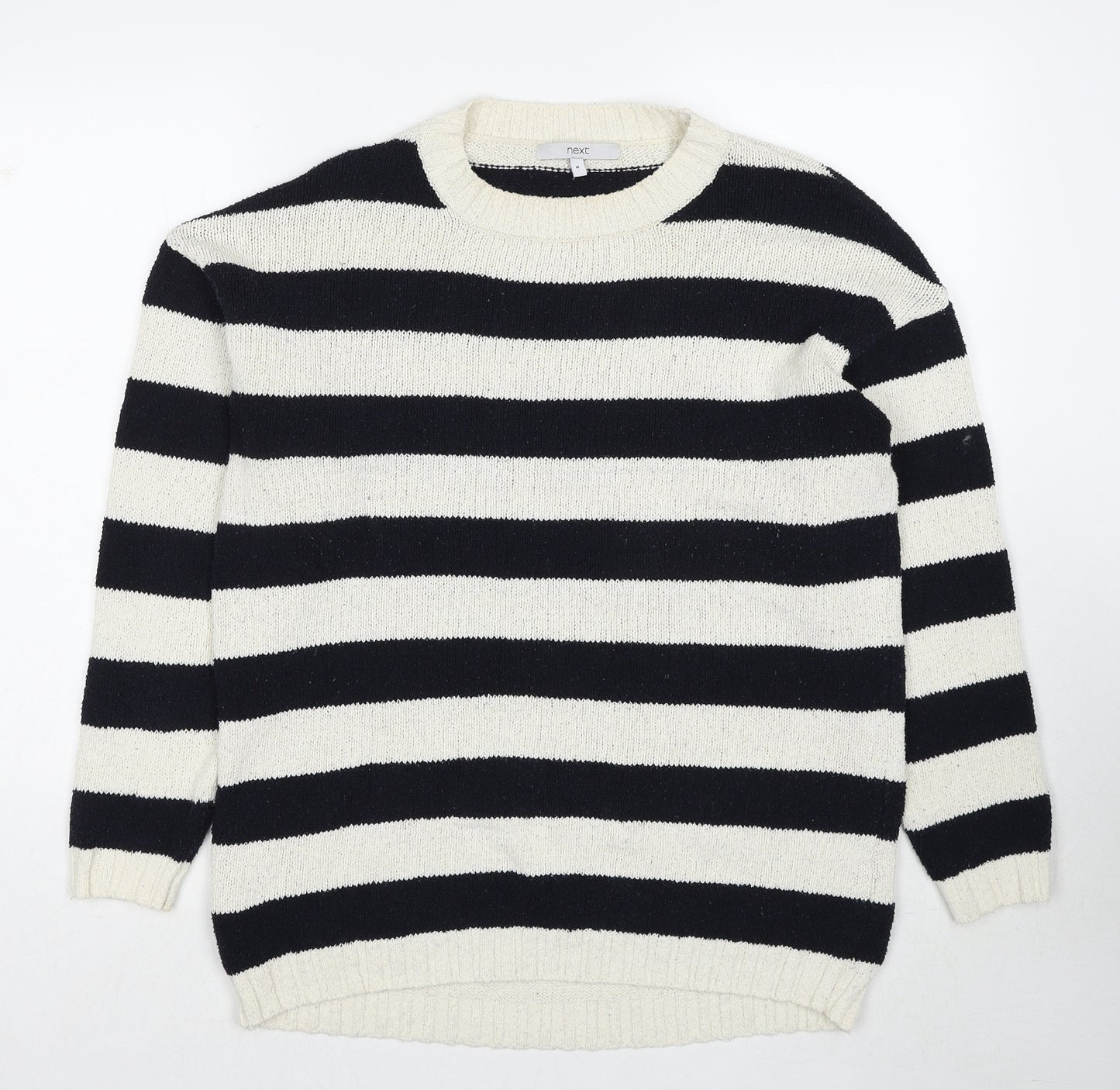 NEXT Womens Blue Round Neck Striped Cotton Pullover Jumper Size M