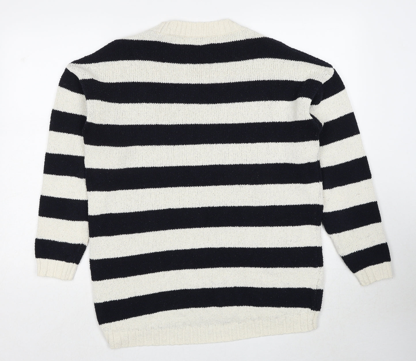 NEXT Womens Blue Round Neck Striped Cotton Pullover Jumper Size M