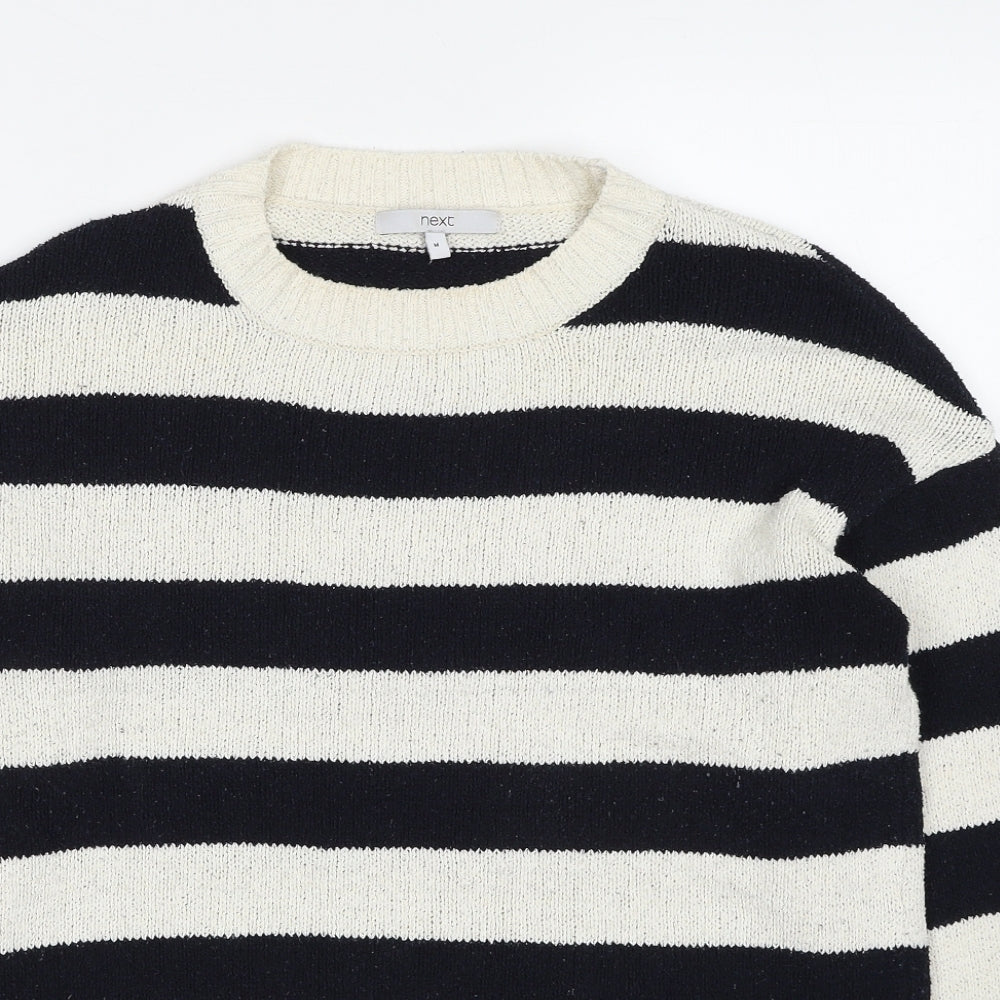 NEXT Womens Blue Round Neck Striped Cotton Pullover Jumper Size M