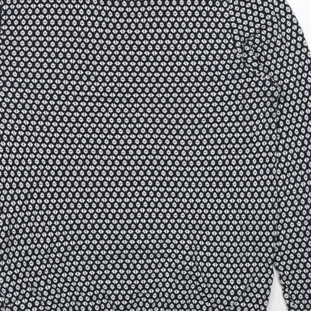 Topman Mens Black Collared Geometric Cotton Pullover Jumper Size S Long Sleeve
