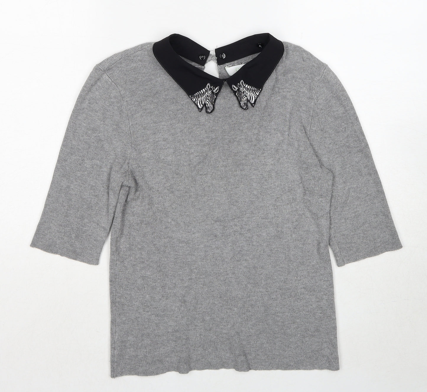 Oasis Womens Grey Collared Viscose Pullover Jumper Size M
