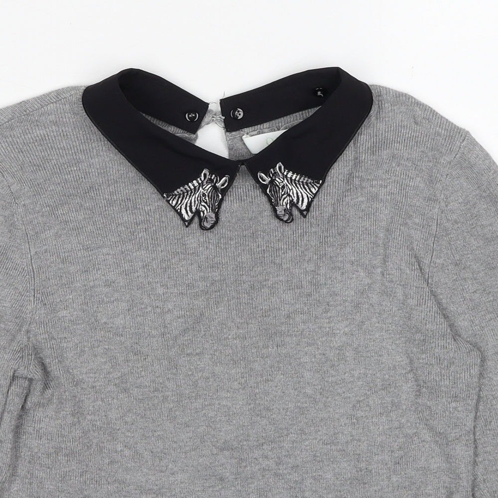 Oasis Womens Grey Collared Viscose Pullover Jumper Size M