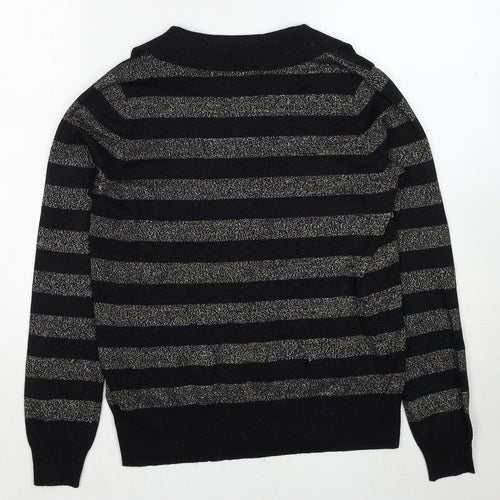 Marks and Spencer Womens Black Collared Striped Viscose Pullover Jumper Size S
