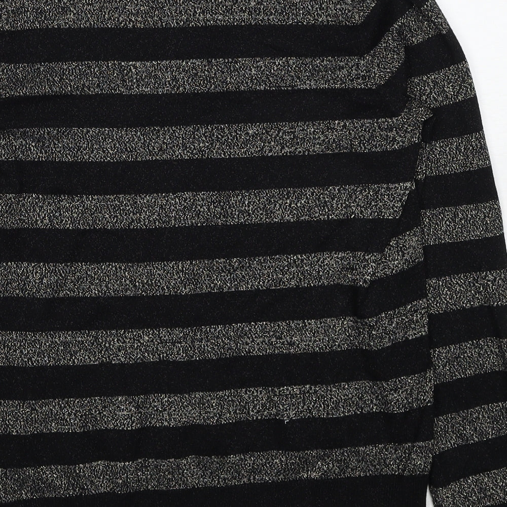Marks and Spencer Womens Black Collared Striped Viscose Pullover Jumper Size S