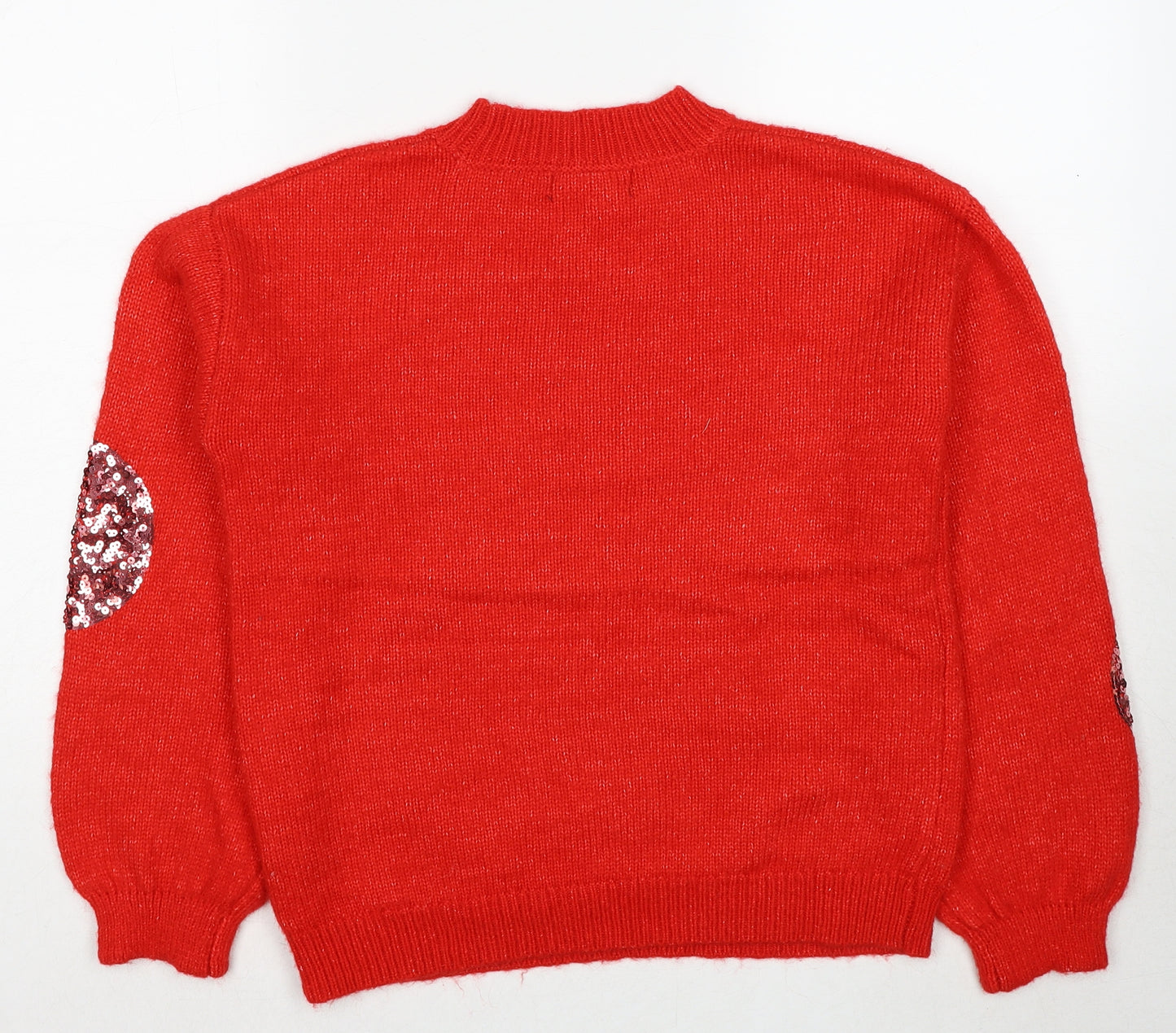 Marks and Spencer Womens Red Round Neck Geometric Acrylic Pullover Jumper Size S