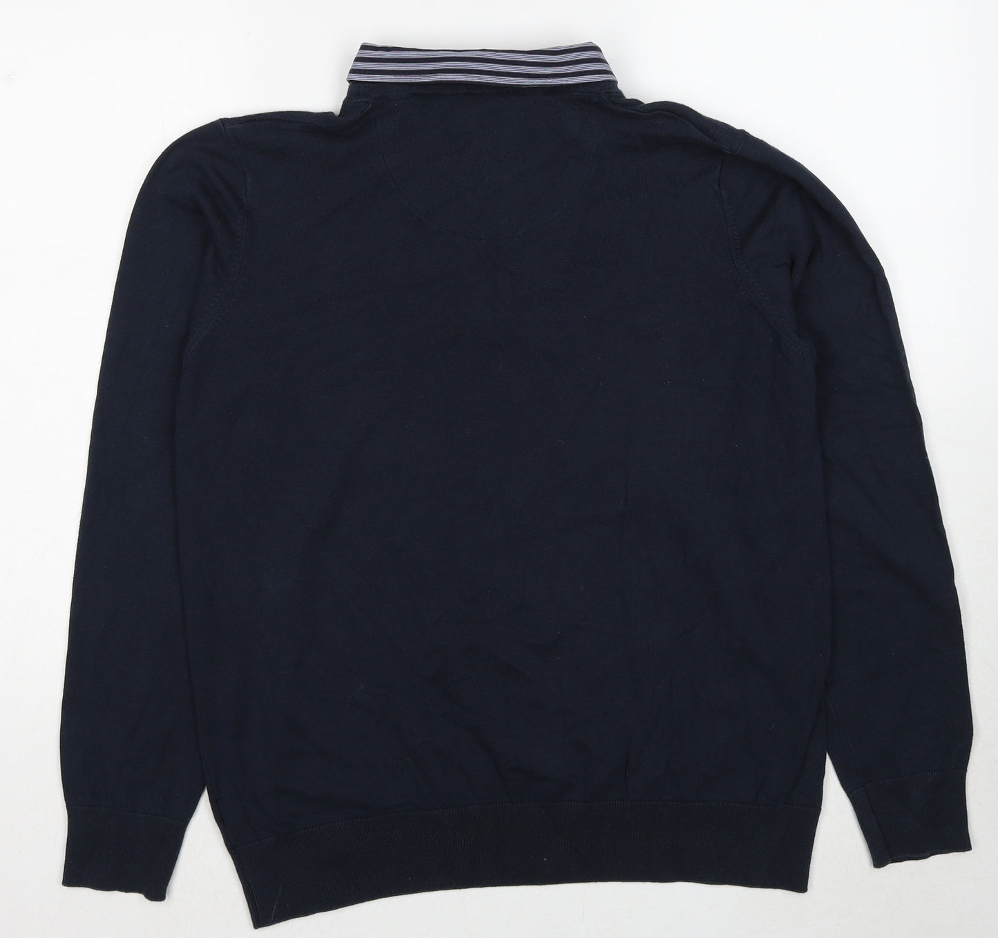 Autograph Mens Blue V-Neck Cotton Pullover Jumper Size L Long Sleeve - Shirt Collar Insert