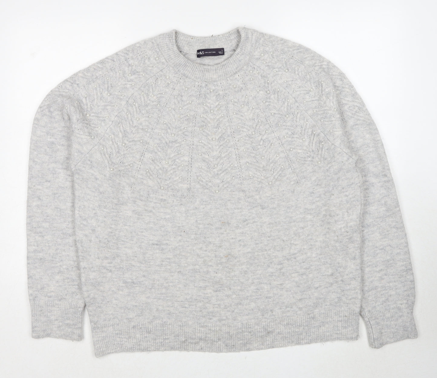 Marks and Spencer Womens Grey Round Neck Acrylic Pullover Jumper Size L