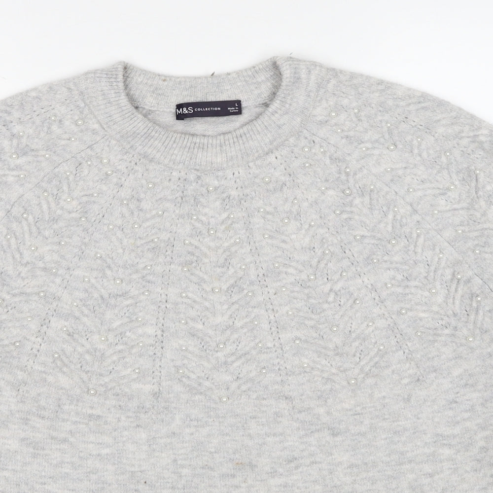 Marks and Spencer Womens Grey Round Neck Acrylic Pullover Jumper Size L
