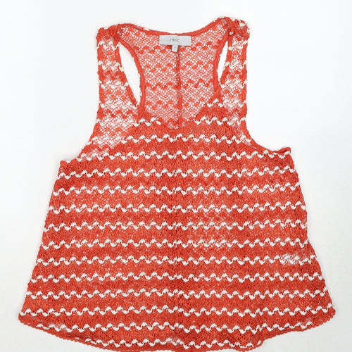 NEXT Womens Red Geometric Polyester Basic Tank Size 10 V-Neck