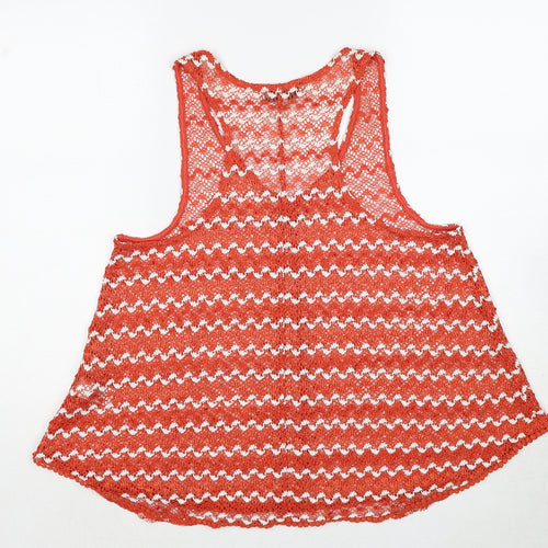 NEXT Womens Red Geometric Polyester Basic Tank Size 10 V-Neck