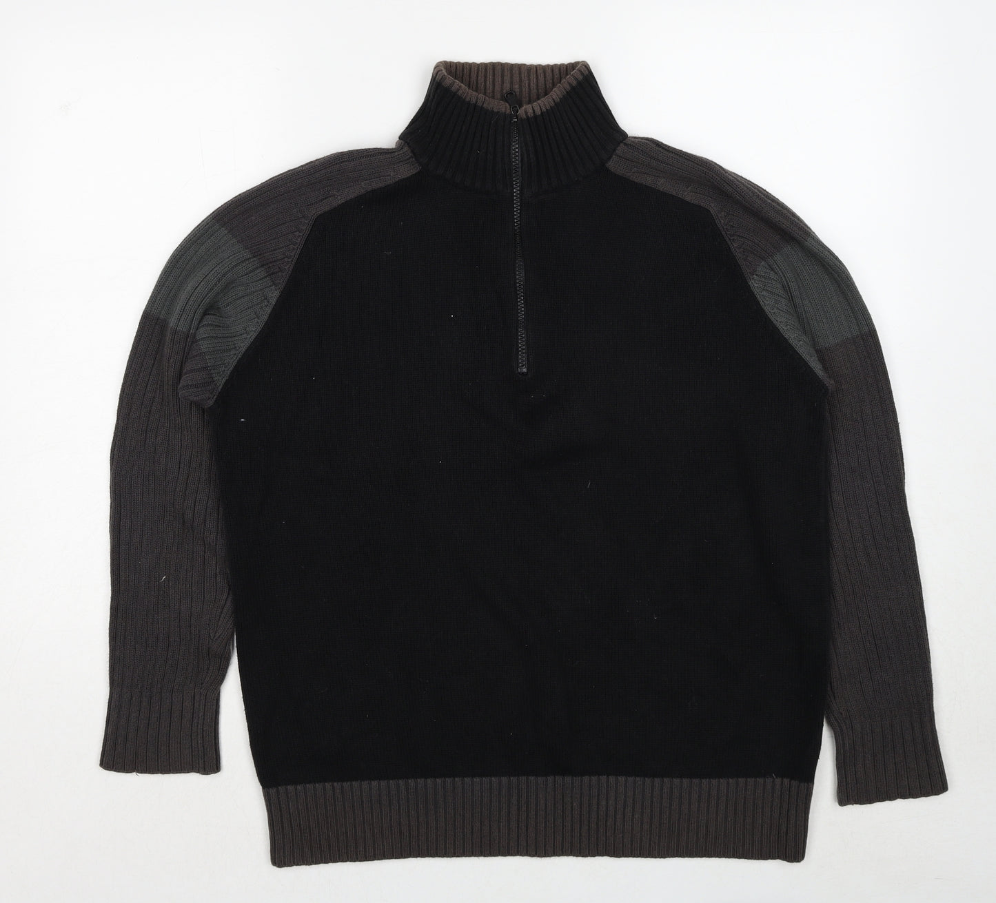 NEXT Mens Black High Neck Cotton Pullover Jumper Size M Long Sleeve