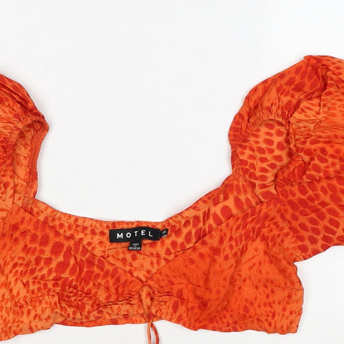 Marks and Spencer Womens Orange Geometric Polyester Cropped Blouse Size XS V-Neck