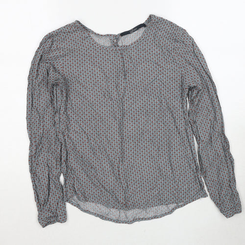 Luxzuz Womens Grey Geometric Viscose Basic Blouse Size 6 Round Neck