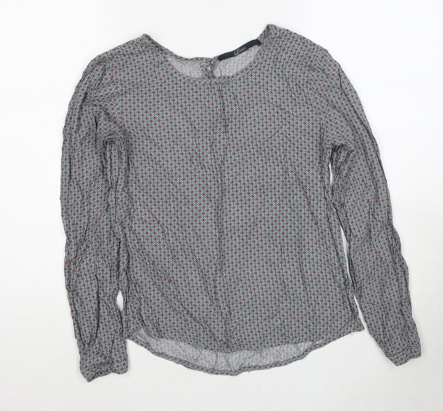 Luxzuz Womens Grey Geometric Viscose Basic Blouse Size 6 Round Neck
