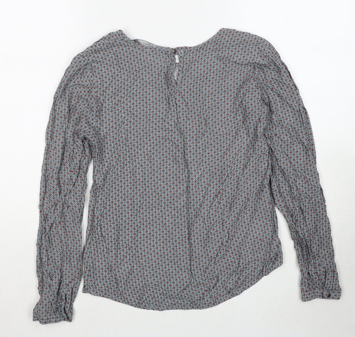 Luxzuz Womens Grey Geometric Viscose Basic Blouse Size 6 Round Neck